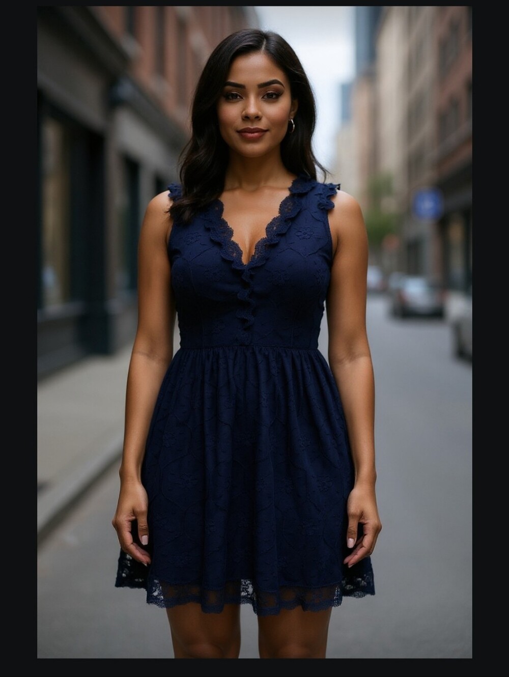 Paper Crane Brand Navy Lace V-Neck Sleeveless Dress EARRINGS INCLUDED